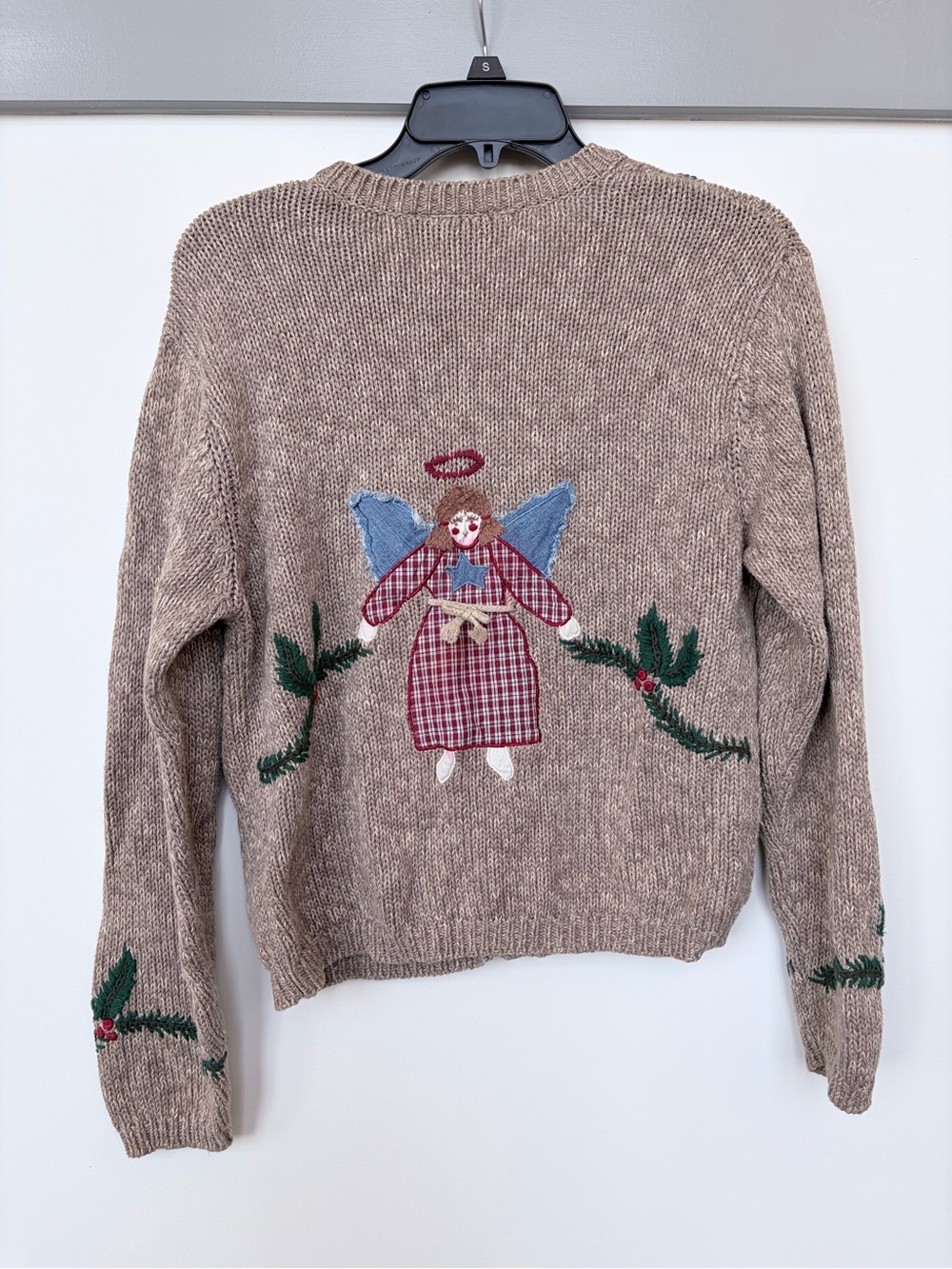 Vintage Cotton Knit Christmas Sweater Patchwork Unique Medium Button Cardigan - Picture 3 of 7